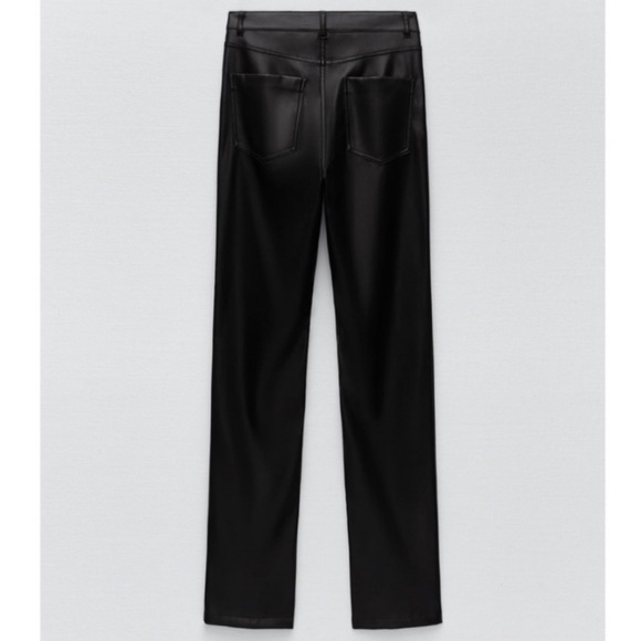 Zara Faux Leather Straight Leggings Pants Ankle Slit - Picture 4 of 10